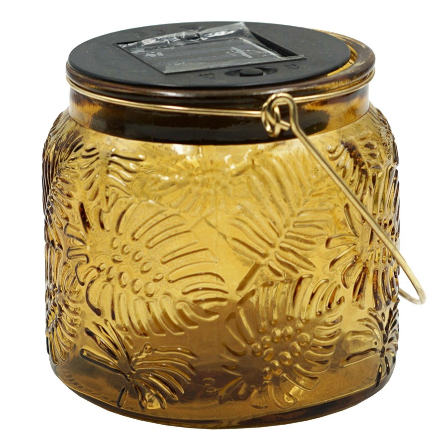 Lighting * | Exclusive Design Amber Glass Solar Lantern, 4.5 4