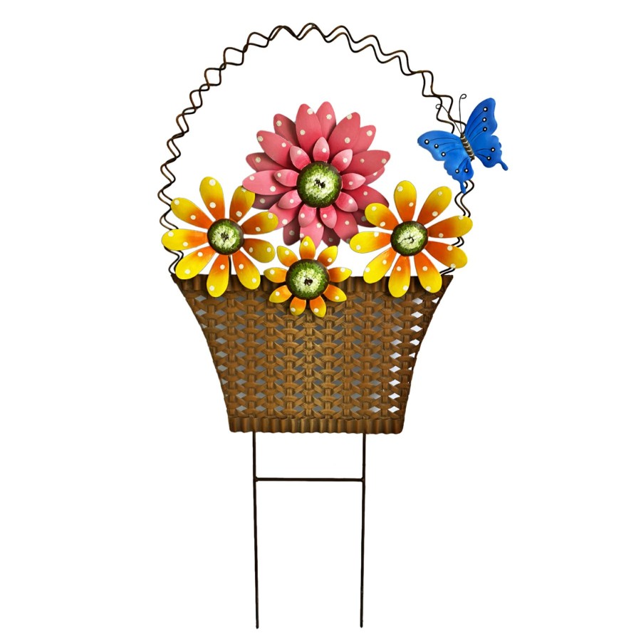 Outdoor Deacutecor * | New Threads Flower In Basket Stake