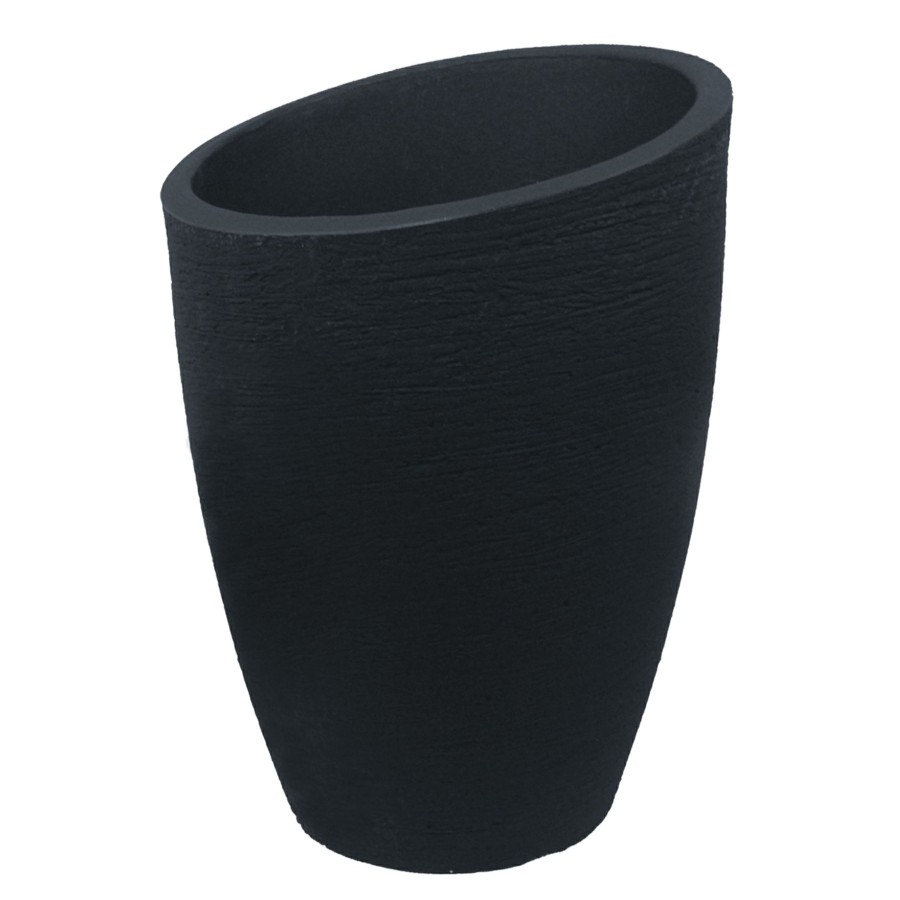 Pots & Planters * | Sale Online All-Weather Modern Lead Black Angled Conic Planter, 27