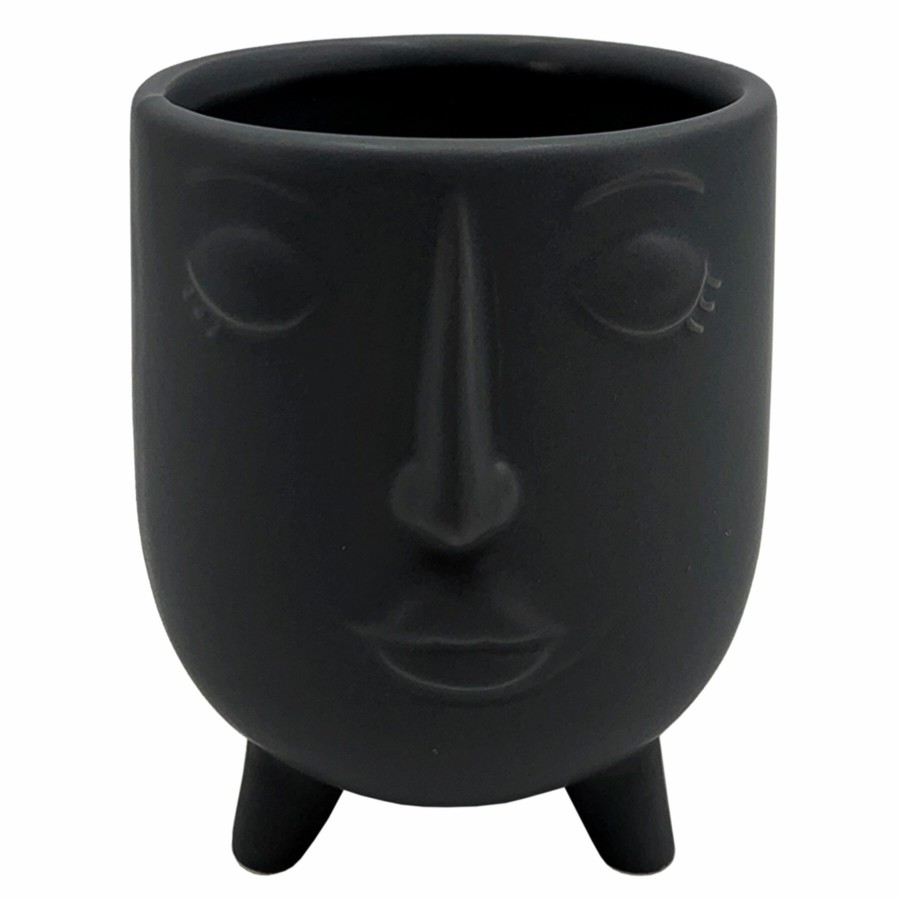 Pots & Planters * | Discount Grey Ceramic Face Planter, 3.5