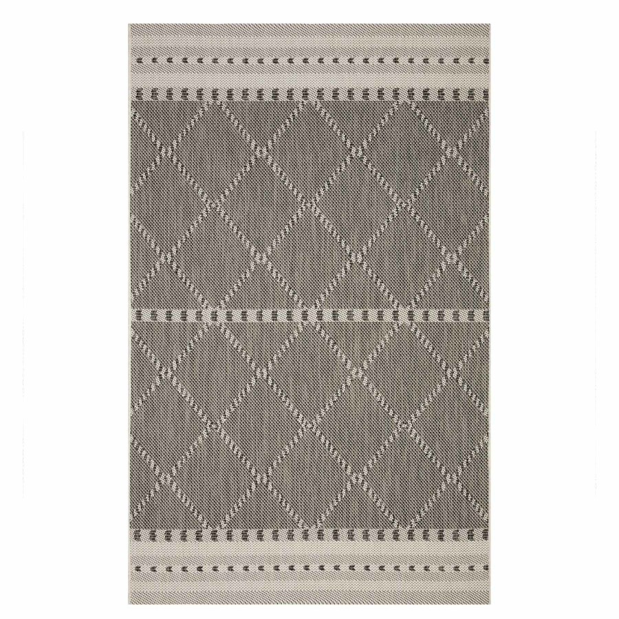 Rugs & Doormats * | Popular (E301) Oasis Ecru & Black Diamond Design Indoor & Outdoor Area Rug, 8 10