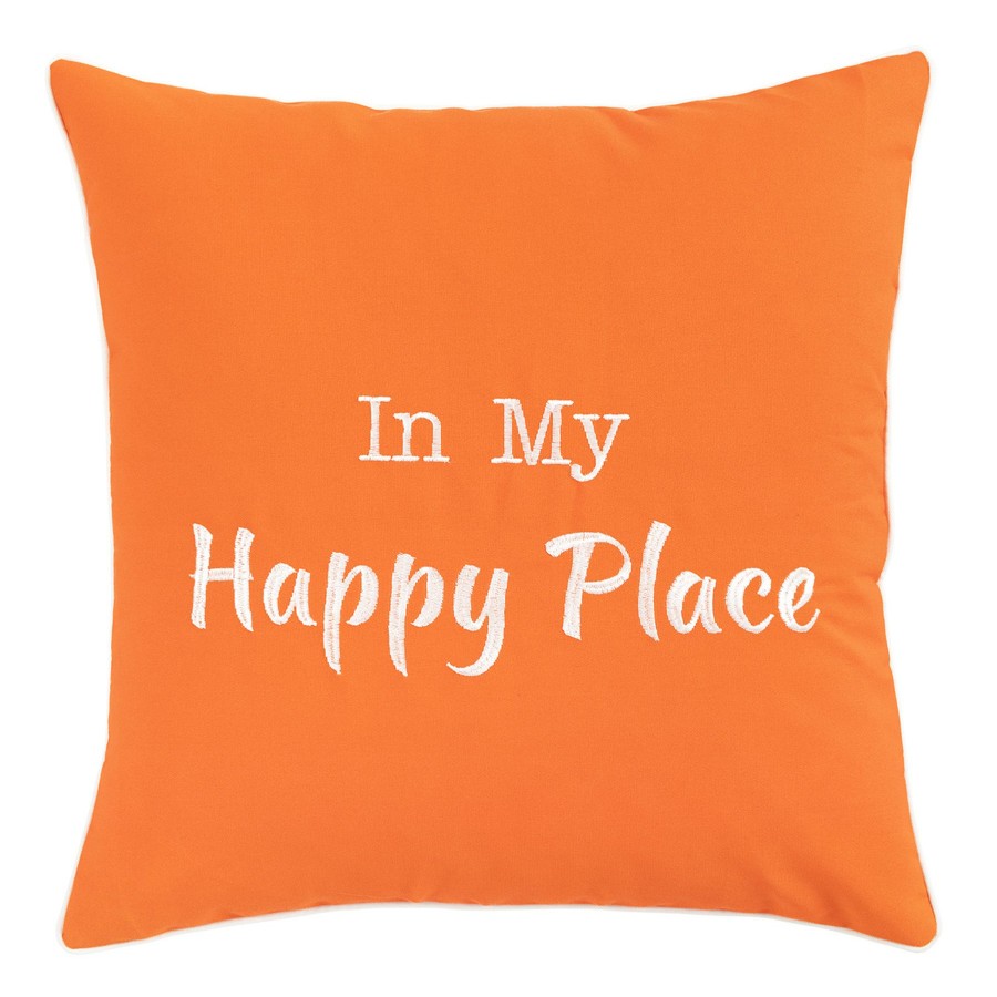 Outdoor * | Gift Selection Happy Place Orange Outdoor Throw Pillow, 18