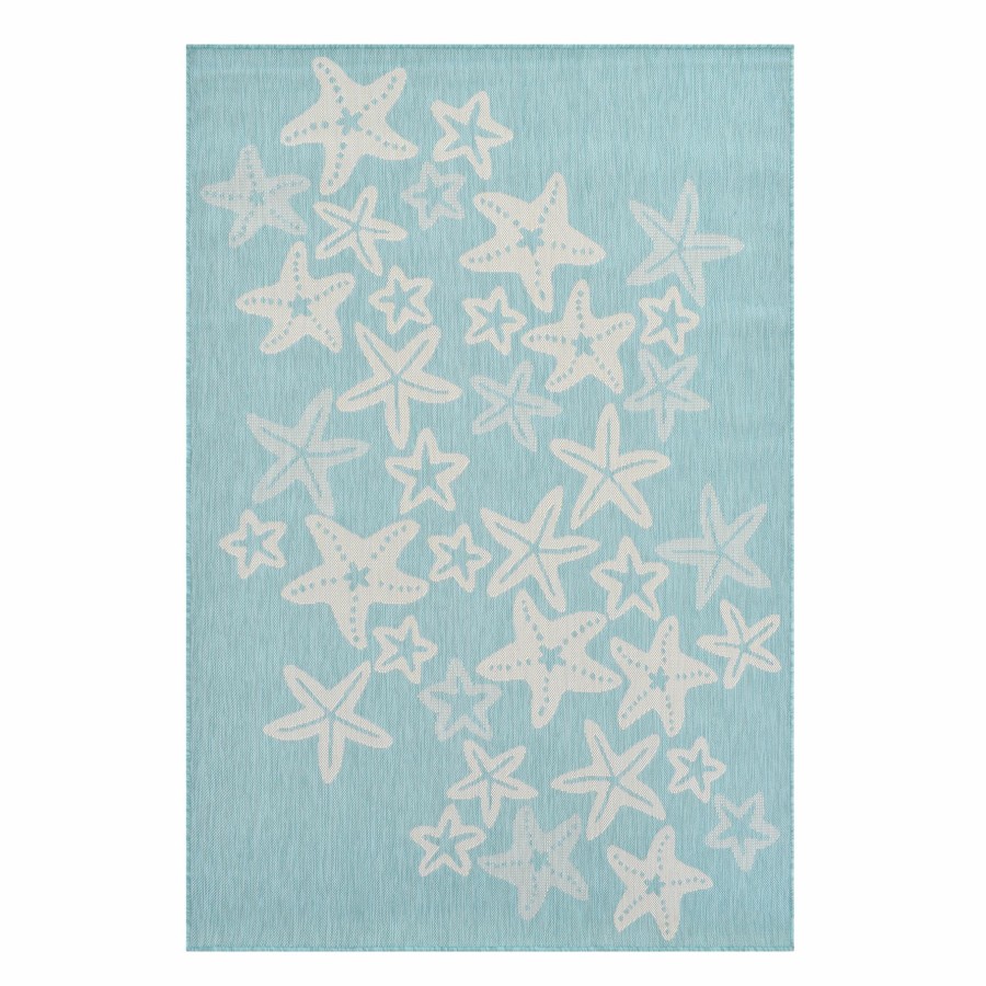 Rugs & Doormats * | Best Sale (E333) Terrace Turquoise Starfish Outdoor Accent Rug, 3 5