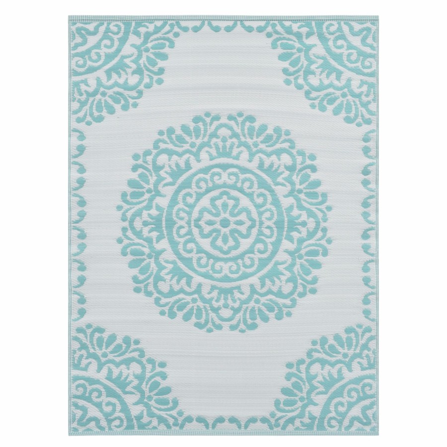 Rugs & Doormats * | Exquisite Gifts Light Teal Medallion Outdoor Area Rug, 6 9