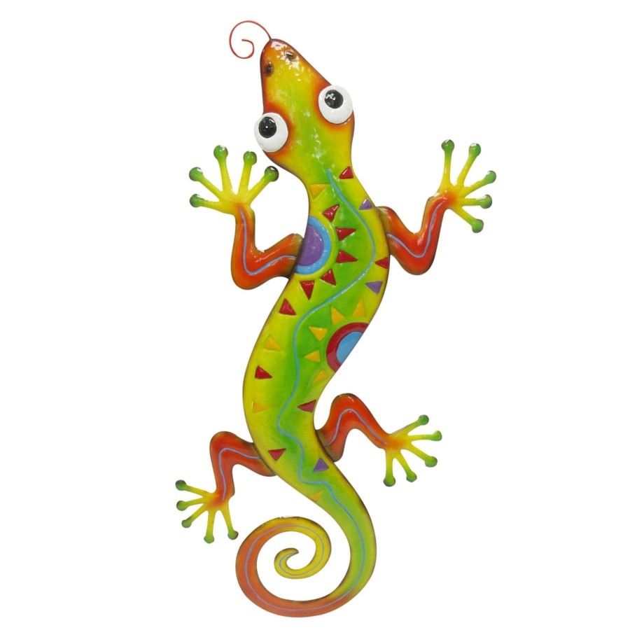 Outdoor Deacutecor * | Premium Green & Red Metal Gecko Wall Decor, 30