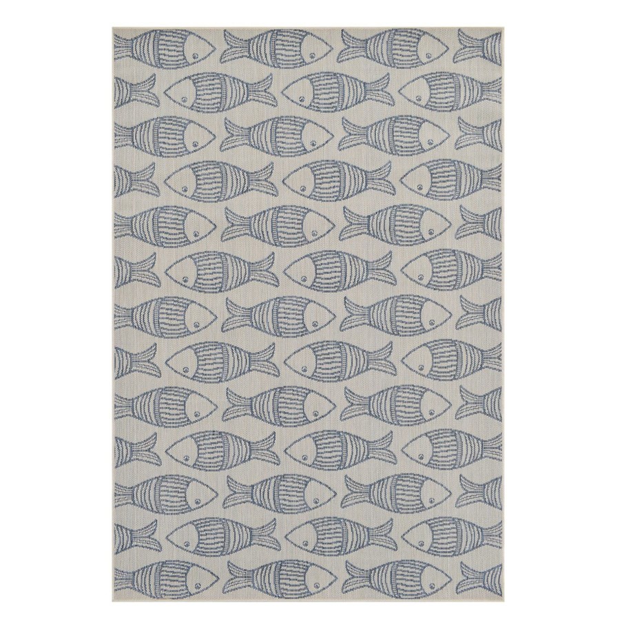 Rugs & Doormats * | Sale (E334) Tracey Boyd Terrace Blue Fish Indoor & Outdoor Accent Rug, 3 5