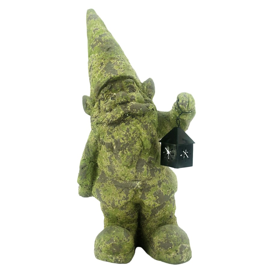 Outdoor Deacutecor * | Sale Outdoor Green Moss Gnome With Lantern Figurine, 15