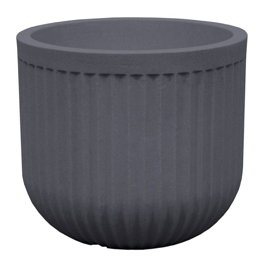 Pots & Planters * | Exclusive Design 14In Flute Low Plntr Charcoal