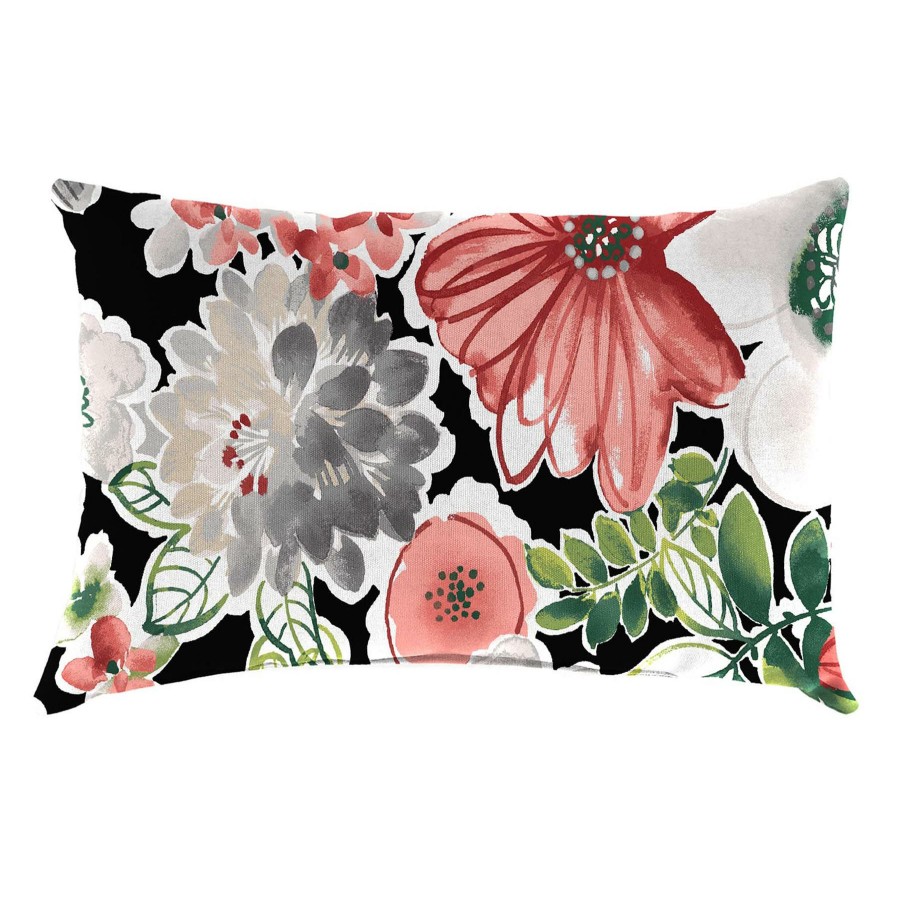 Cushions & Pillows * | Fire Sale Tamani Raven Black Floral Outdoor Lumbar Throw Pillow, 14 20