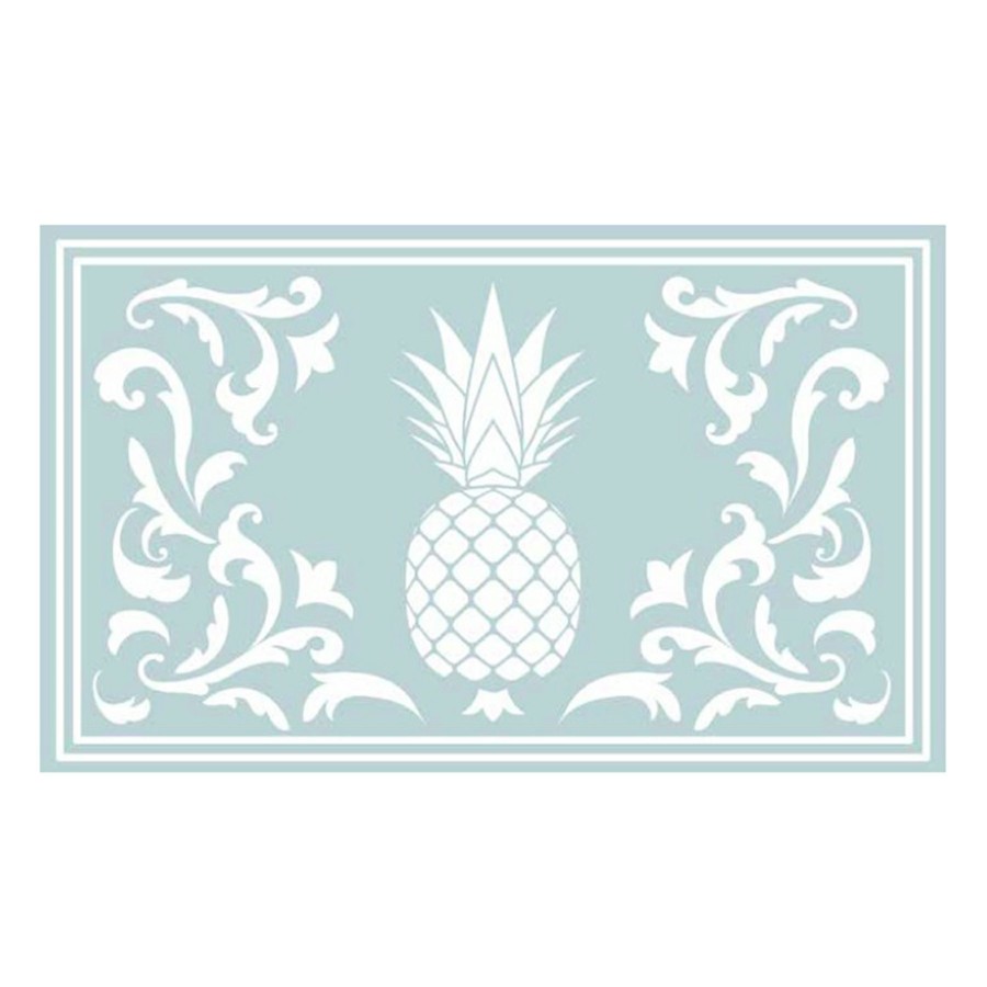 Rugs & Doormats * | Exquisite Gifts Pale Blue & White Pineapple Coir Mat, 18 30