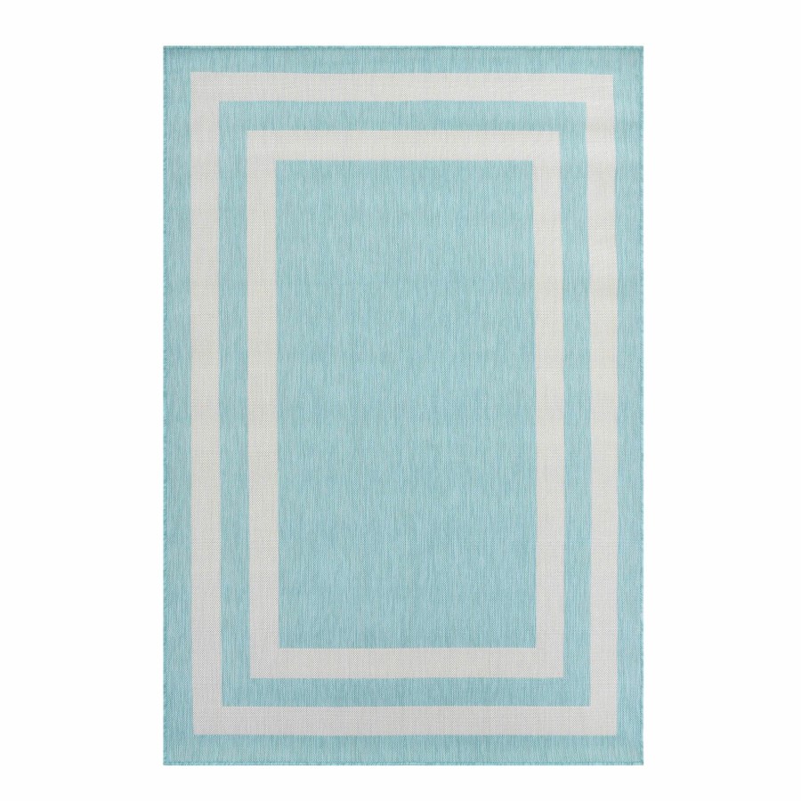 Rugs & Doormats * | Popular (E332) Terrace Turquoise Border Outdoor Accent Rug, 3 5