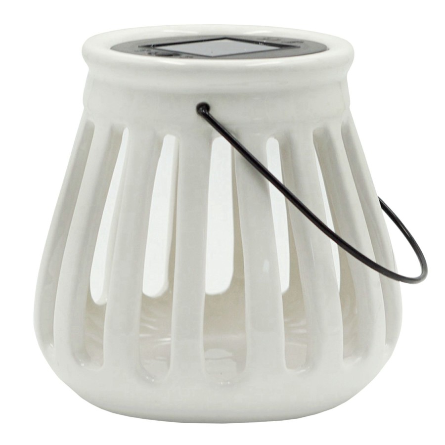 Lighting * | Sale Online Laila Ali White Ceramic Solar Lantern, 6