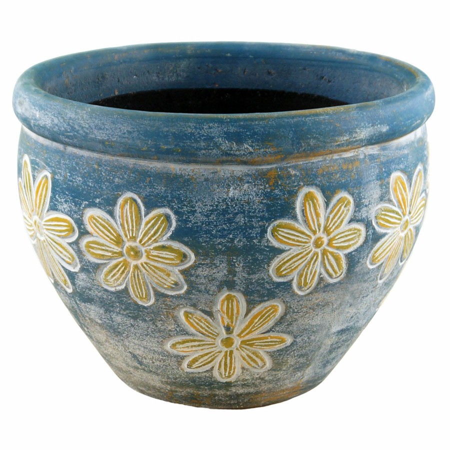 Pots & Planters * | Free Delivery Blue & Yellow Pansy Clay Planter, 6.5