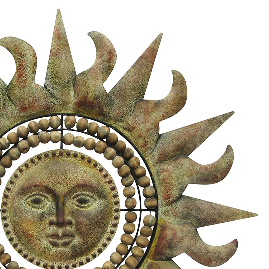 Outdoor Deacutecor * | Sale Wood Beaded Metal Sun Face Wall Decor, 25