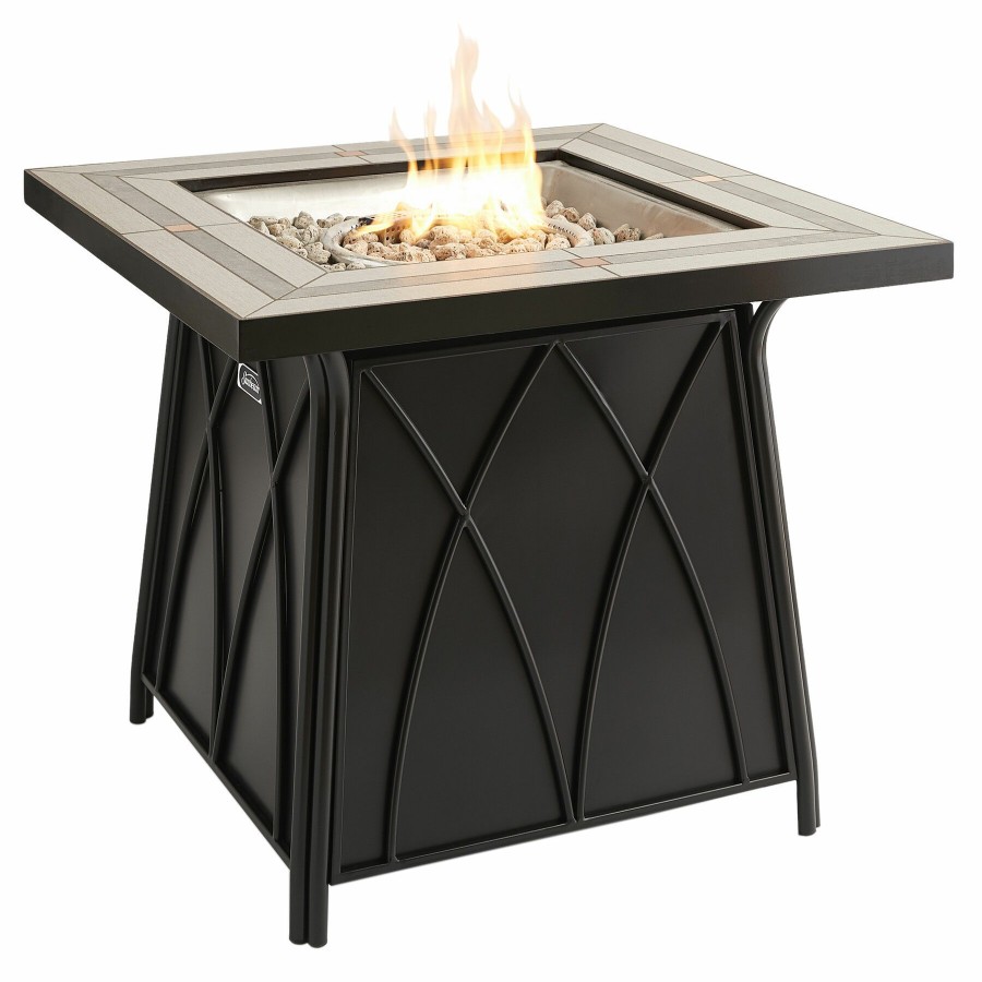 Outdoor Deacutecor * | Sale Online Tile Top Hot Galvanized Steel Base Gas Fire Pit, 30