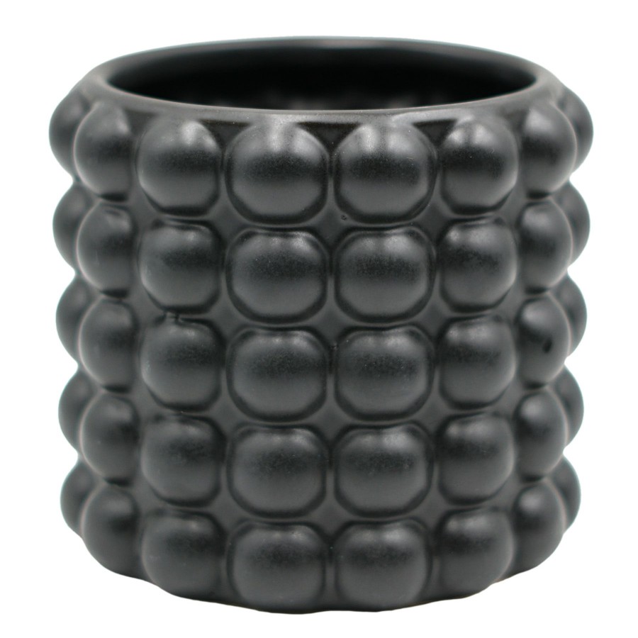 Pots & Planters * | Latest Bubble Textured Black Ceramic Pot, 5