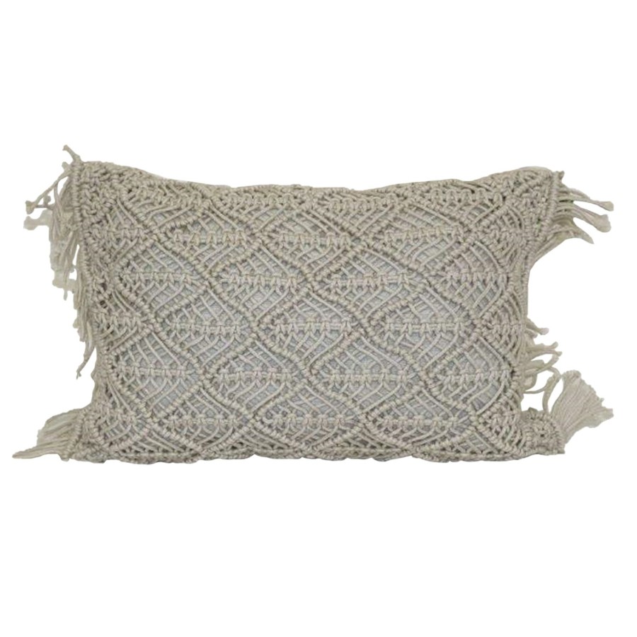 Cushions & Pillows * | Sale Ty Pennington Natural Macrame Lumbar Outdoor Pillow, 14 20