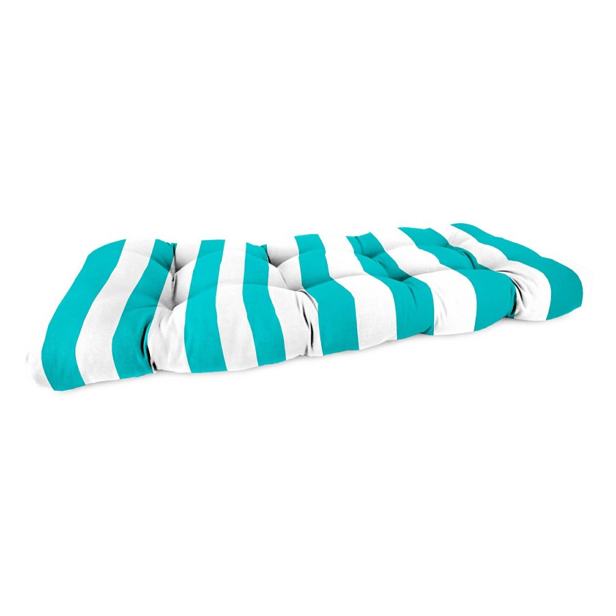 Cushions & Pillows * | Discount Turquoise Awning Striped Outdoor Wicker Settee Cushion