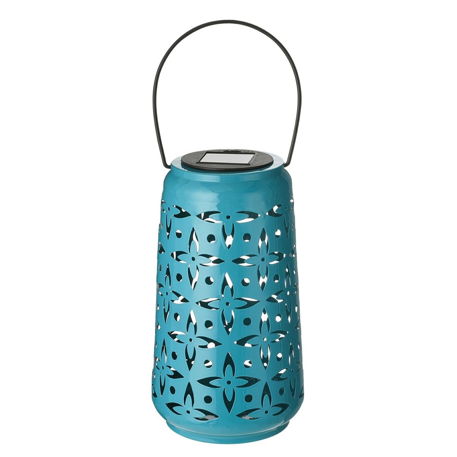 Lighting * | Discount Blue Metal Cutout Solar Lantern, 9